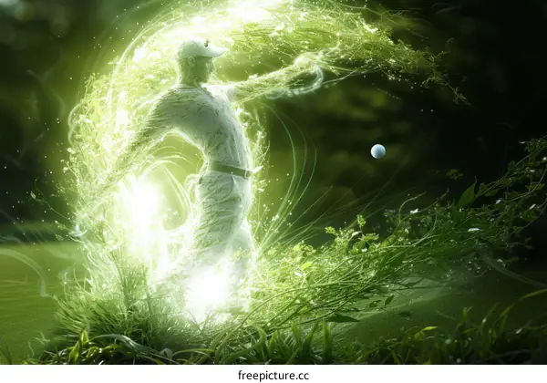 Golfer teeing off with a burst of green energy