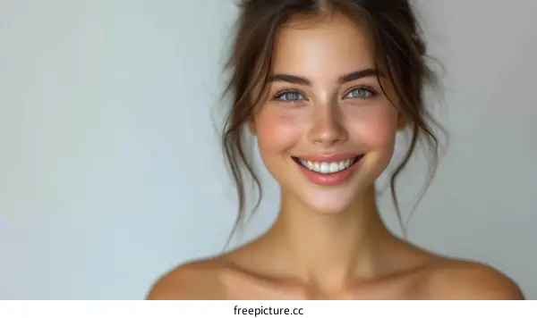 portrait of a beautiful young woman with green eyes and freckles