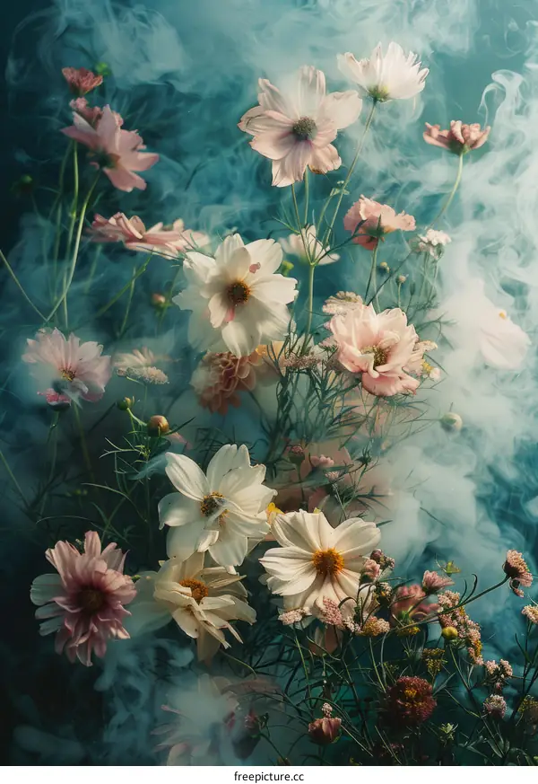 ethereal flowers in the mist