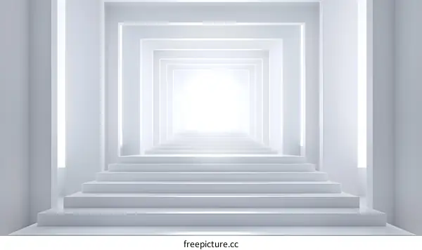 White Stairs Leading to Light in Abstract Architecture
