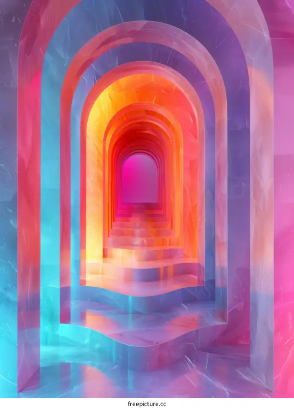 Futuristic Sci-Fi Corridor with Pink and Blue Hues