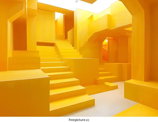 All-yellow geometric shapes form a maze-like structure with stairs and platforms.