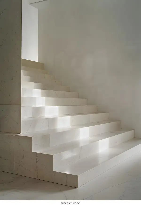 Modern Minimalist White Marble Staircase in a Contemporary Home