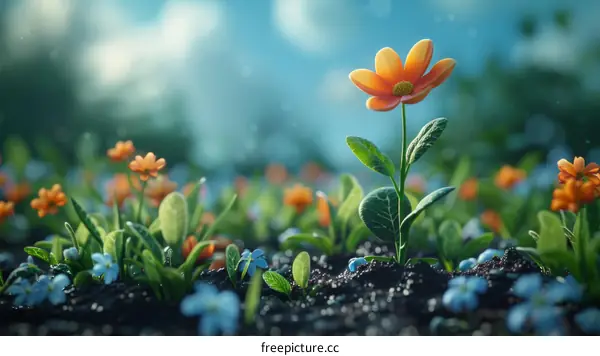 Orange and Blue Summer Wildflowers