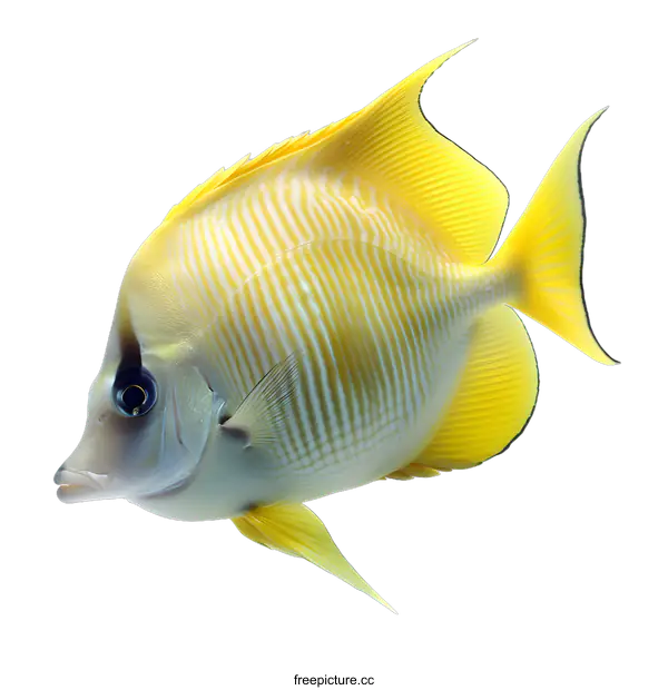 [Transparent Background PNG]A yellow tang fish isolated on a white background