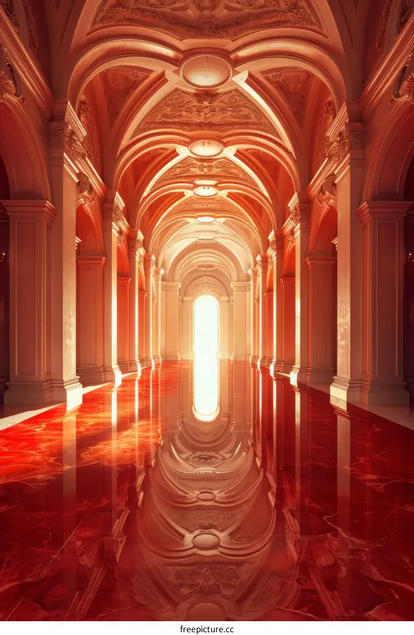 Elegant Red and White Marble Palace Hallway Corridor