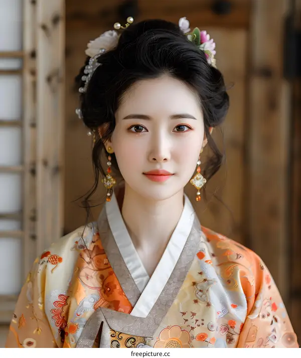 Portrait of a young Korean woman in traditional dress
