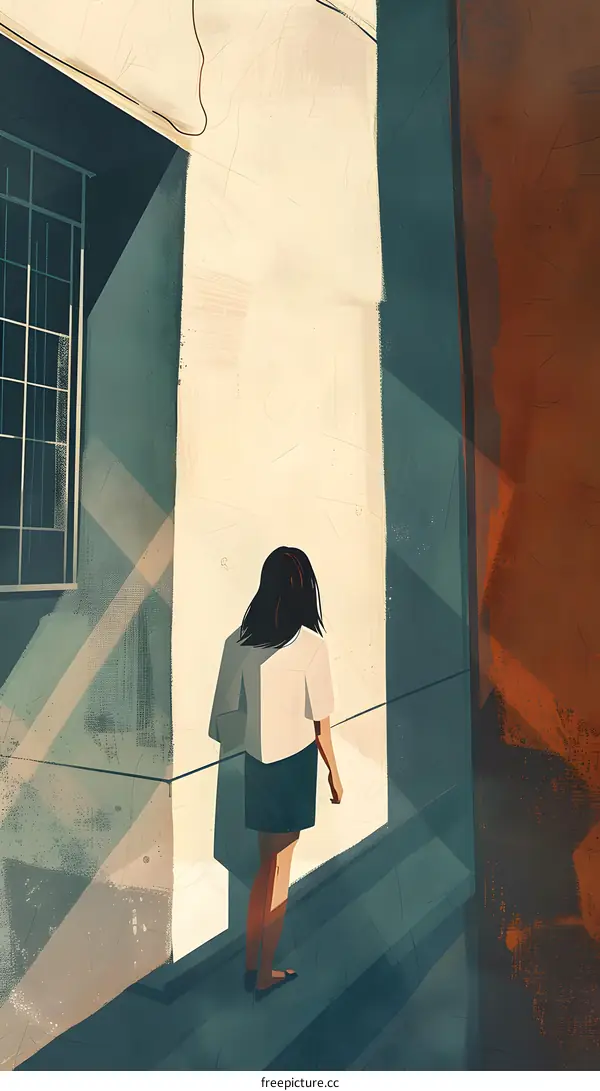 Woman Standing in a Corner with Light Shining Through