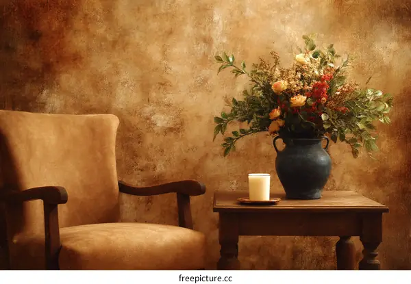 Vintage Room Decor with Flowers and Chair