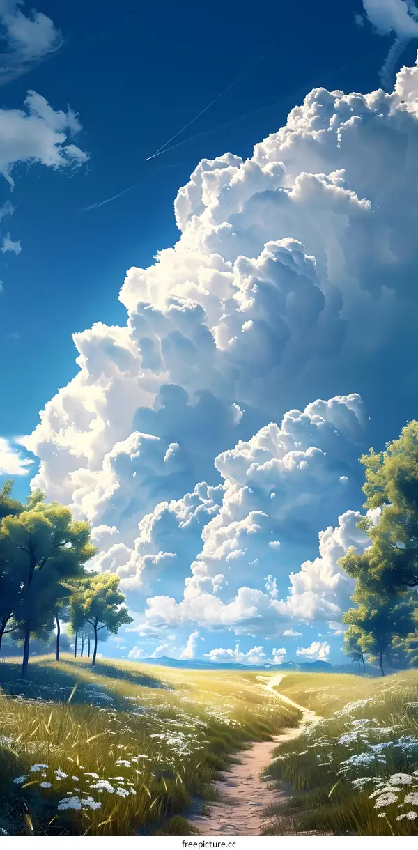 The Country Road Under Blue Sky and White Clouds