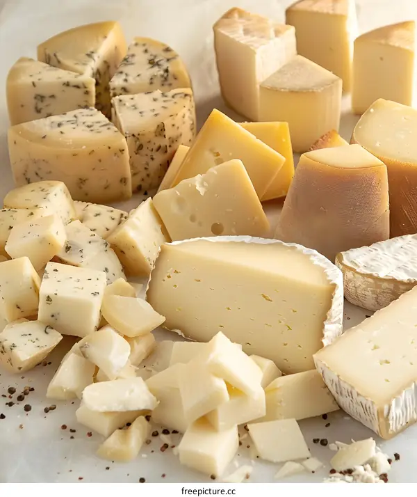 Assortment of Different Kinds of Cheese on White Background