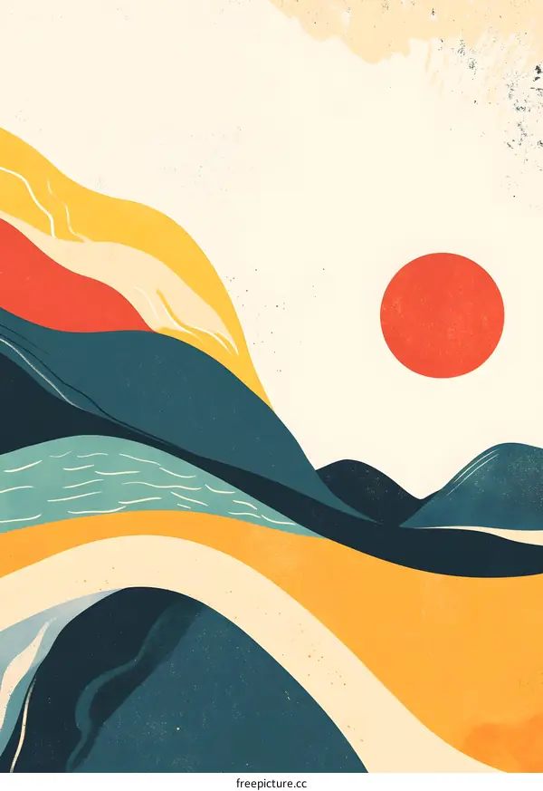 Abstract Mountain Landscape With Sun