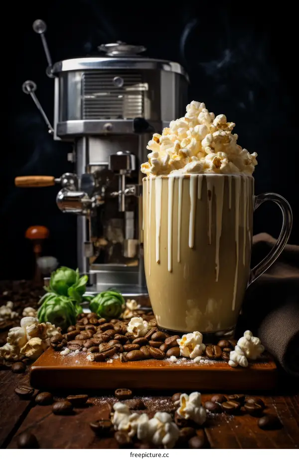 coffee with cream and popcorn