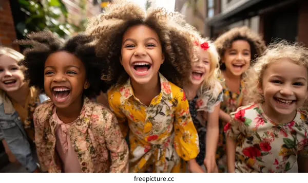 A group of happy children playing together in the street