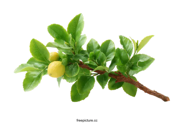 [Transparent Background PNG]Fresh Lemon Branch with Green Leaves