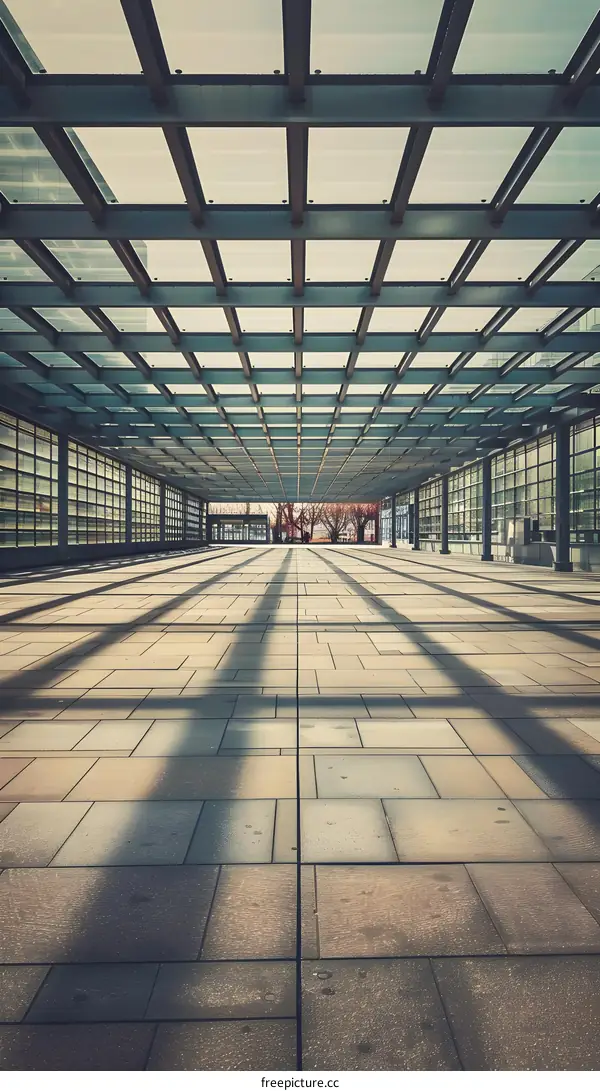 Modern Architecture with Glass Roof and Shadow
