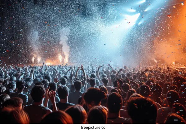 Crowd of People at a Concert Cheering and Waving their Hands in the Air