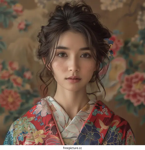 portrait of a beautiful asian woman in traditional japanese kimono