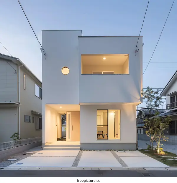 Modern Minimalist White House Exterior with Circular Window