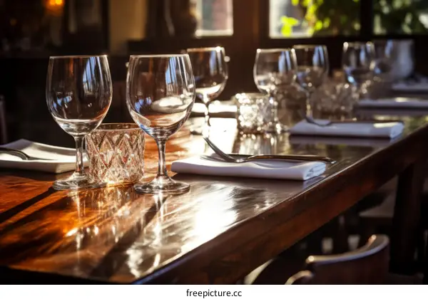 Elegant Modern Restaurant Table Setting with Sunlight