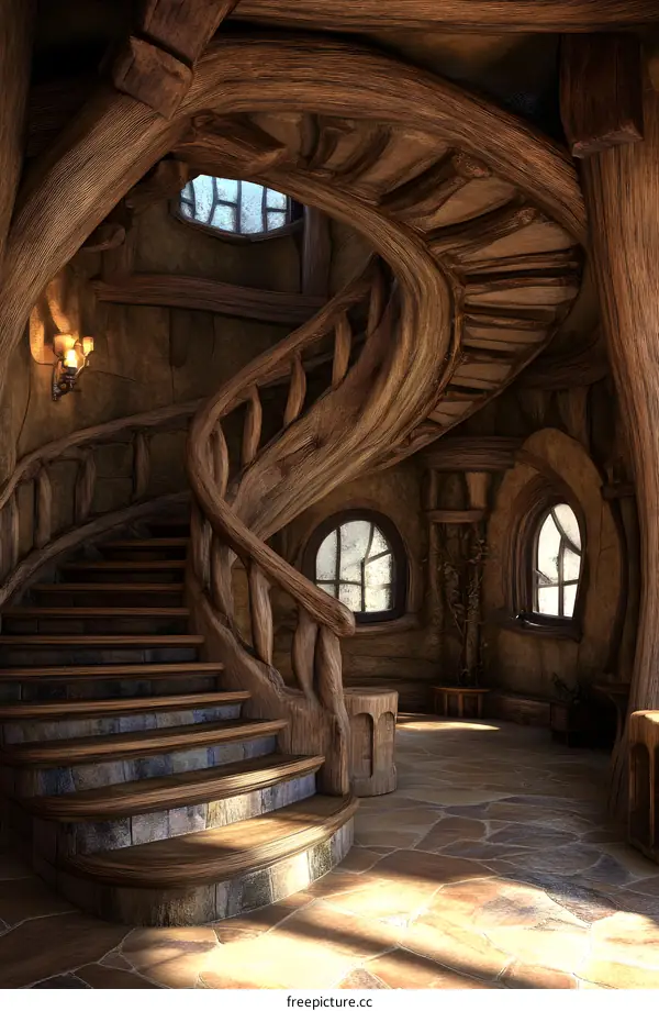Wooden Spiral Staircase Interior Design