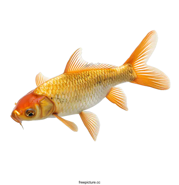 [Transparent Background PNG]A beautiful orange koi fish isolated on a white background