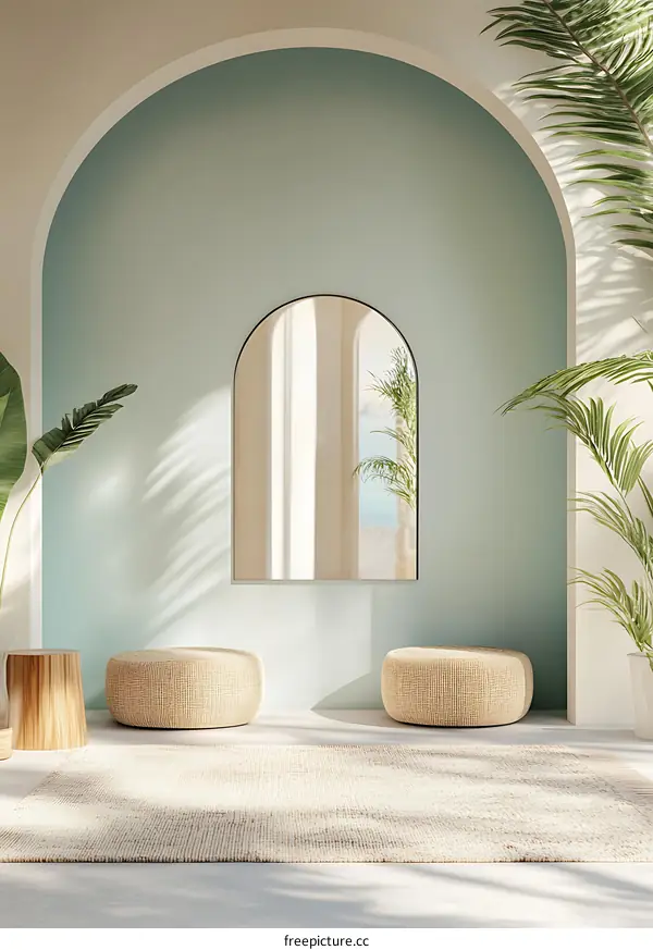 Minimalist Interior Design with Archway and Mirror