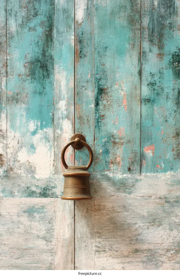 Vintage Wooden Door with Brass Doorbell