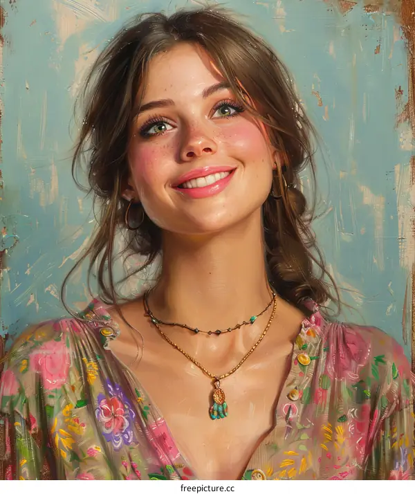 Portrait of a smiling woman with freckles