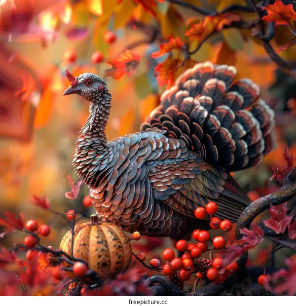 Majestic Turkey in Autumn Forest