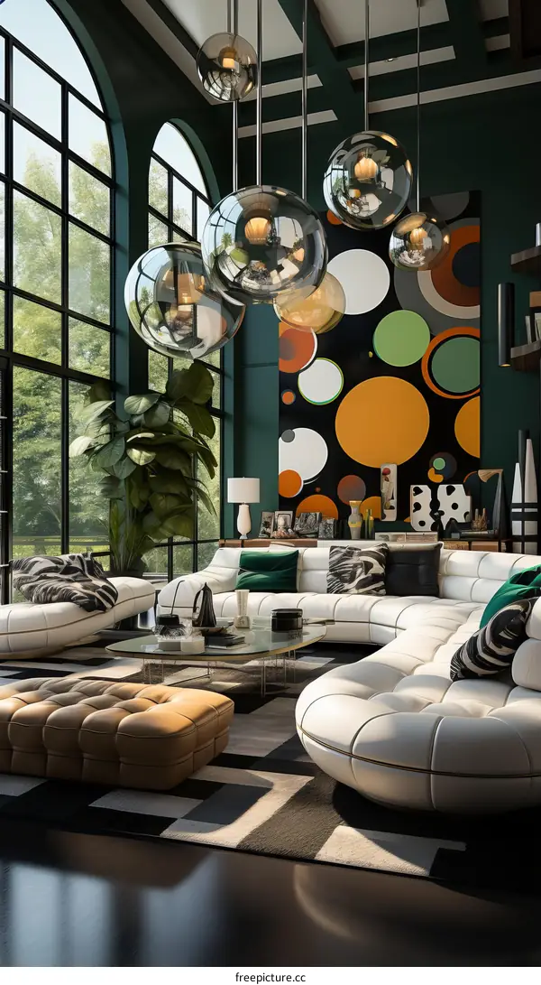 Retro futuristic living room interior design