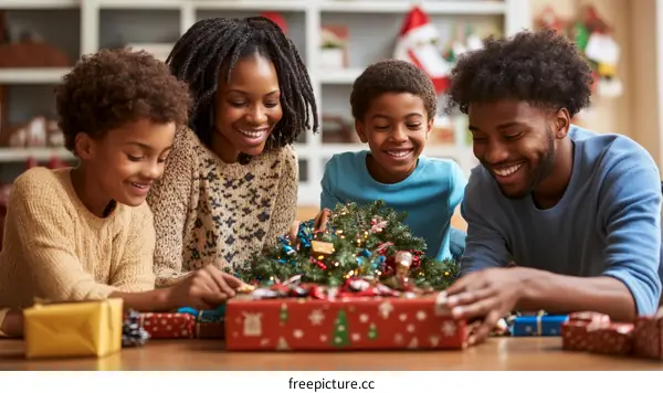 Happy Family Opening Christmas Presents