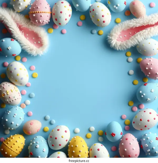 Colorful Easter eggs on blue background