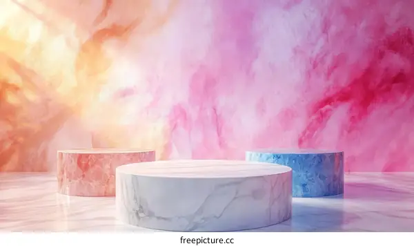 Colorful Marble Display Platforms with Pastel Background