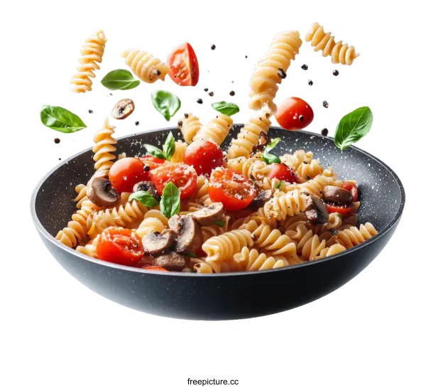 [Transparent Background PNG]Delicious Pasta Dish with Flying Ingredients