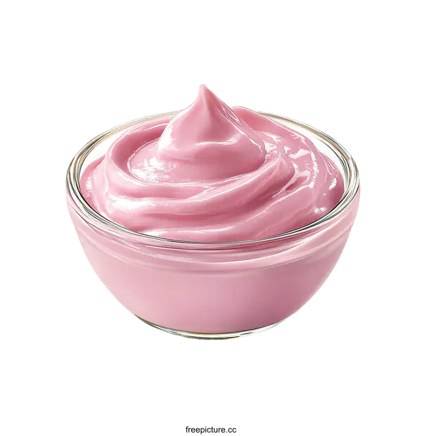 [Transparent Background PNG]Pink Yogurt Dessert in Glass Bowl