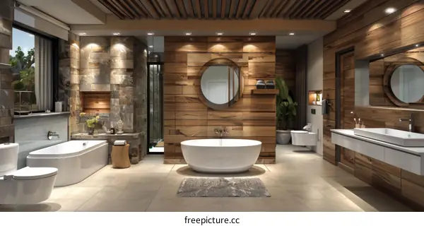 Modern Luxury Bathroom Design with Wooden Accents