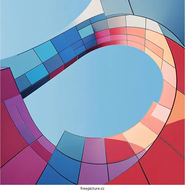 Abstract Colorful Architecture with Curved Lines and Blue Sky