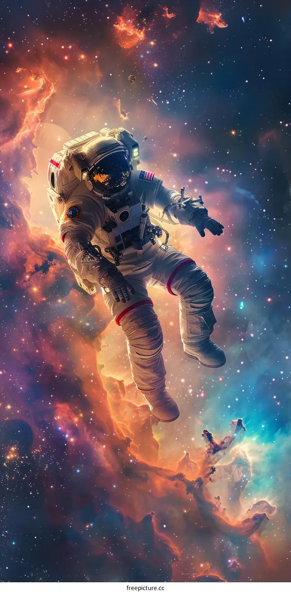 Astronaut Floating in Space with Vibrant Nebula