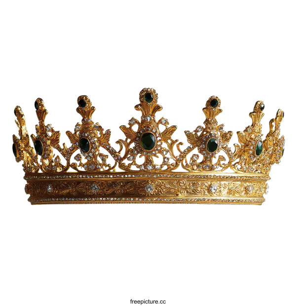 [Transparent Background PNG]Golden Crown with Emerald Jewels