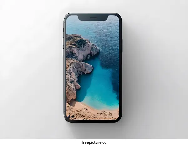 Black Smartphone with Coastline Wallpaper