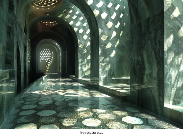 Modern Architectural Corridor with Water Feature