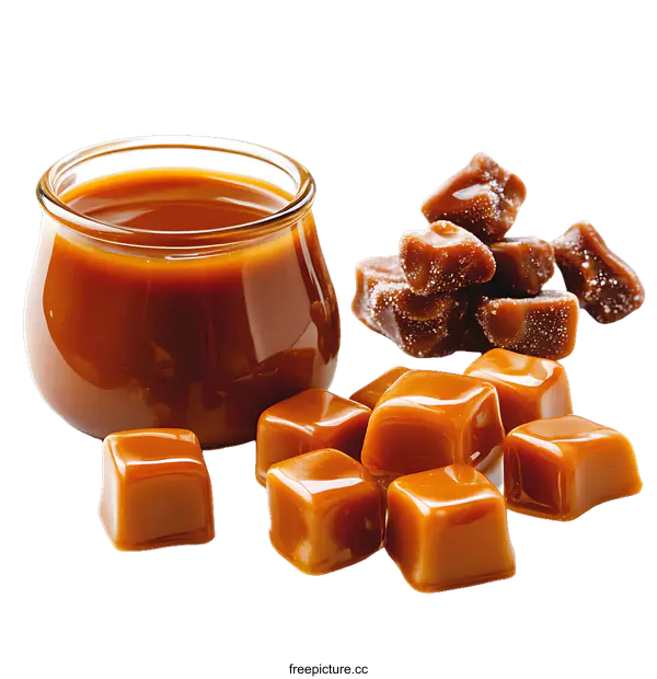 [Transparent Background PNG]Caramel Sauce and Candies Close-up