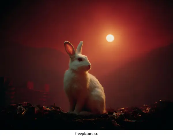White Rabbit in a Dramatic Sunset Landscape