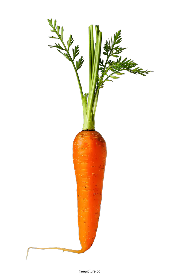 [Transparent Background PNG]Single Carrot with Green Tops on White Background