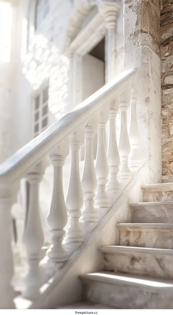 Elegant White Marble Staircase with Balustrade