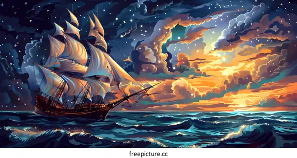 Fantasy starry sky sailing