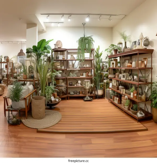 Stylish Home Decor Store Interior with Tropical Plants