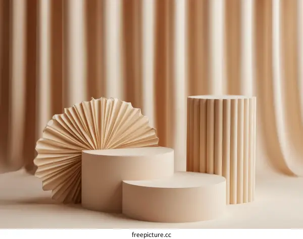 Beige Geometric Display Podiums with Fan Decor