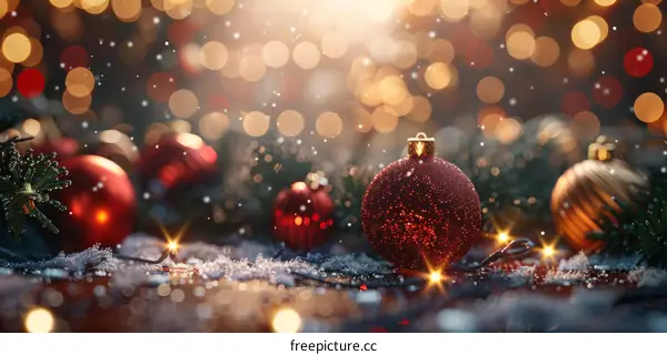 Christmas Ornaments with Lights in Blurred Background
